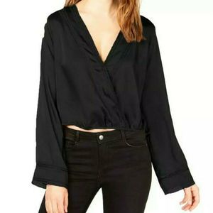 Gypsies & Moondust | Lace Satin Surplice | Black |